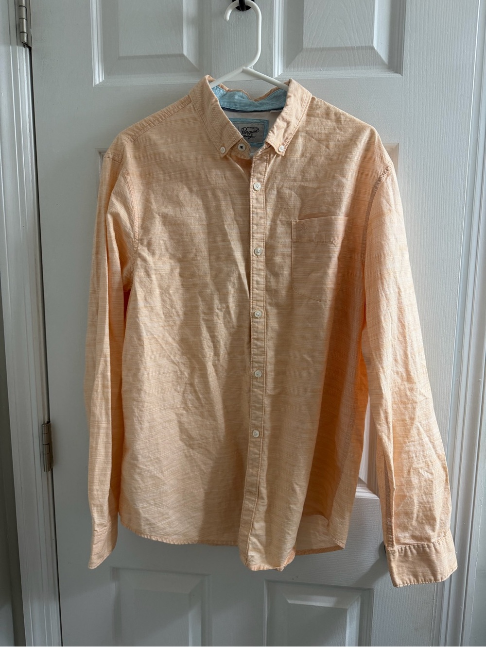 Original Penguin Mens L/G Long Sleeve Button Down Peach Stripe